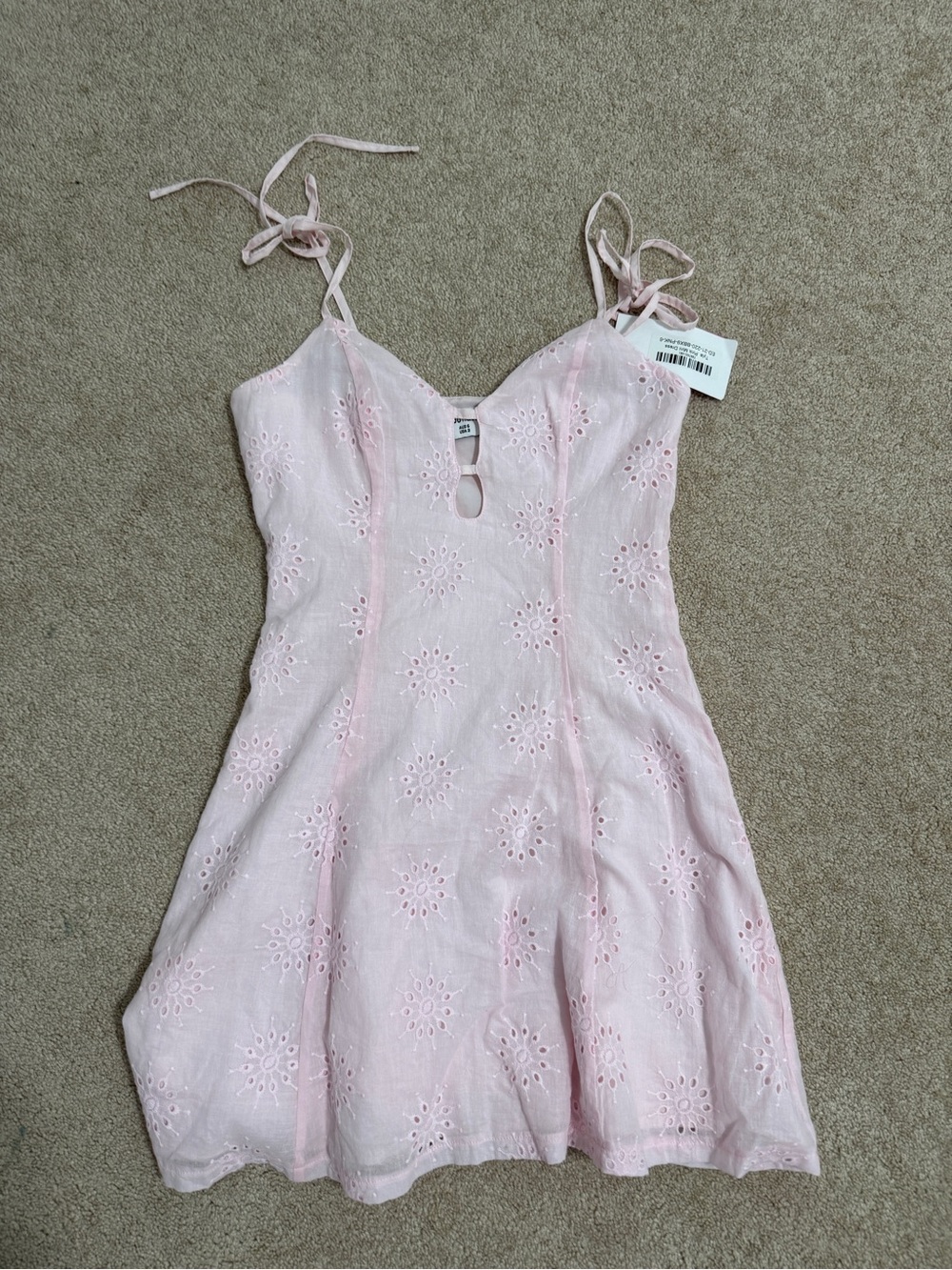 Beginning Boutique Light Pink Eyelet Tie-Strap Sundress